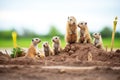 group of prairie dogs on dirt mound