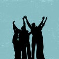 Group prayer, raised hands, praise and worship, silhouettes people. Royalty Free Stock Photo