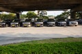 Group of Black Taxi waiting arrival passengers in front of Airport Gate