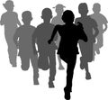 Group of preschooler boys and girls running silhouettes