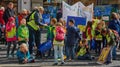 Group of primary school pupils with their teachers at the demonstration on Fridays for future