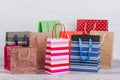 Group of printed paper shopping bags. Royalty Free Stock Photo