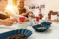 Group of professional coffee tasters examining quality during a training. Concept of professionalization in national