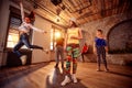 Professional people training modern dances in studio