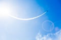 A group of professional pilots of military aircraft of fighters on a sunny clear day shows tricks in the blue sky Royalty Free Stock Photo