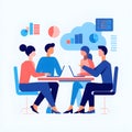 Diverse team collaborating on data analysis and cloud computing strategies in a modern office setting Royalty Free Stock Photo