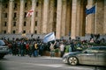 Group of protestants in front of the Georgian Parliament in Tbilisi, Georgia