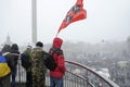 Group of protesters looking from the observation deck at the tent town set on Majdan Nezalezhnosti square, far-rightists Royalty Free Stock Photo