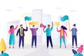 Group of protesting people. Protesters on demonstration. Various persons with placards and megaphone. Human rights protest Royalty Free Stock Photo