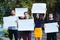 Group of protesting young people outdoors