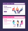 Group psychotherapy web banners template. Male and female group therapy vector landing pages