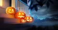 Jack O Lanterns On a Porch On Halloween Royalty Free Stock Photo