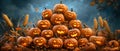 Group of Pumpkins with Happy Faces Royalty Free Stock Photo