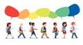 Group Of Pupils Mix Race Walking With Chat Bubbles School Children Isolated Diverse Small Primary Students Royalty Free Stock Photo