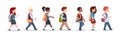 Group Of Pupils Mix Race Walking School Children Isolated Diverse Small Primary Students