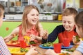 Group Of Pupils Sitting At Table In School Cafeteria Eating Lunch Royalty Free Stock Photo