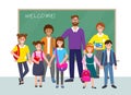 Group of pupils and teacher near school board. Royalty Free Stock Photo