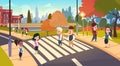 Group Of Pupils Walking On Crosswalk Mix Race Students Go To School Crossing Street Royalty Free Stock Photo