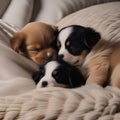 A group of puppies cuddled up together, sleeping in a pile2