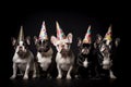 A group of puppies in holiday hats. Generative AI