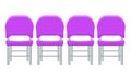 Group of purple plastic chairs with flat and solid color design.