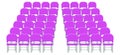 Group of purple plastic chairs with flat and solid color design. Royalty Free Stock Photo