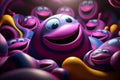 a group of purple worms with happy faces