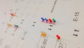 Group of push pins mark on white layout paper background Royalty Free Stock Photo