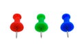 Group of push pins in RGB Red, Green, Blue colors Royalty Free Stock Photo