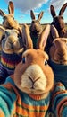 Easter Joy: Colorful Sweater-Wearing Rabbits Taking a Selfie