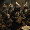 A group of rats wearing coats and holding books