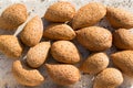 Group of raw almonds, background. Main ingredient for nougat Sicilian x Royalty Free Stock Photo