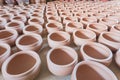 Group of raw unbaked clay terra cotta pots full background in Hanoi, Vietnam