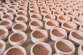 Group of raw unbaked clay terra cotta pots full background in Hanoi, Vietnam