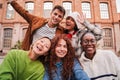 Close up portrait of a group of friends having fun and smiling together. High school students looking at camera with Royalty Free Stock Photo