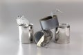 group of recycling tins and cans, sample of trash Royalty Free Stock Photo