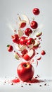 Group of Red Apples Creatively Falling-Dripping Flying or Splashing on White Background AI Generative Royalty Free Stock Photo
