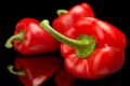 Group of red bell peppers in the corner isolated on black Royalty Free Stock Photo