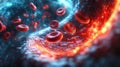 A group of red blood cells moving through a blood vessel Royalty Free Stock Photo