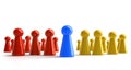 Group of red blue and yellow pawns - 3D illustration