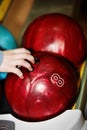 Group of red bowling ball. Royalty Free Stock Photo