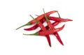 Group of red chili peppers isolated on white background as package design element.