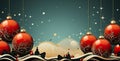 A group of red christmas balls hanging from strings. Generative AI image. Royalty Free Stock Photo