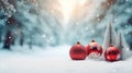 Group of Red Christmas Ornaments on Snow Royalty Free Stock Photo