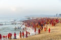 Hindu people in red clothes