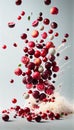 Group of Red Cranberries Fruit Creatively Falling-Dripping Flying or Splashing on White Background AI Generative