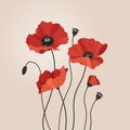 Group of red flowers on beige background. Red poppies are a symbol of memory and sorrow. Vector illustration. Royalty Free Stock Photo