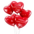 Group of red heart shaped balloons with happy Valentine's day wish