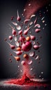 Group of Red Shallot Vegetable Creatively Falling-Dripping Flying or Splashing on Black Background Generative AI