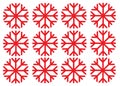 A group of red simple snowflake outline graphics pattern white backdrop